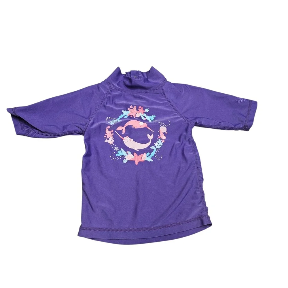 V Skinz UPF 50+ Sunwear Rash Guard Swim‎ Top 2T Purple Narwhal Starfish